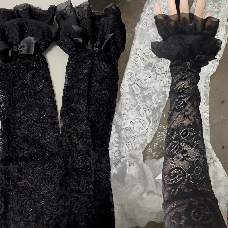 

Lace Bowknot Womens Long Sleeve Sun Protection Hollow Out Sexy Lace Fingerless Gloves Bridal Wrist Gloves Clothing Accessories
