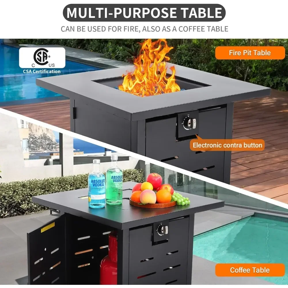 Outdoor Patio Furniture 8 Piec Set with Fire Pit Table, PE Rattan Couch Conversation Sets with Cushion, Outdoor Furniture Set