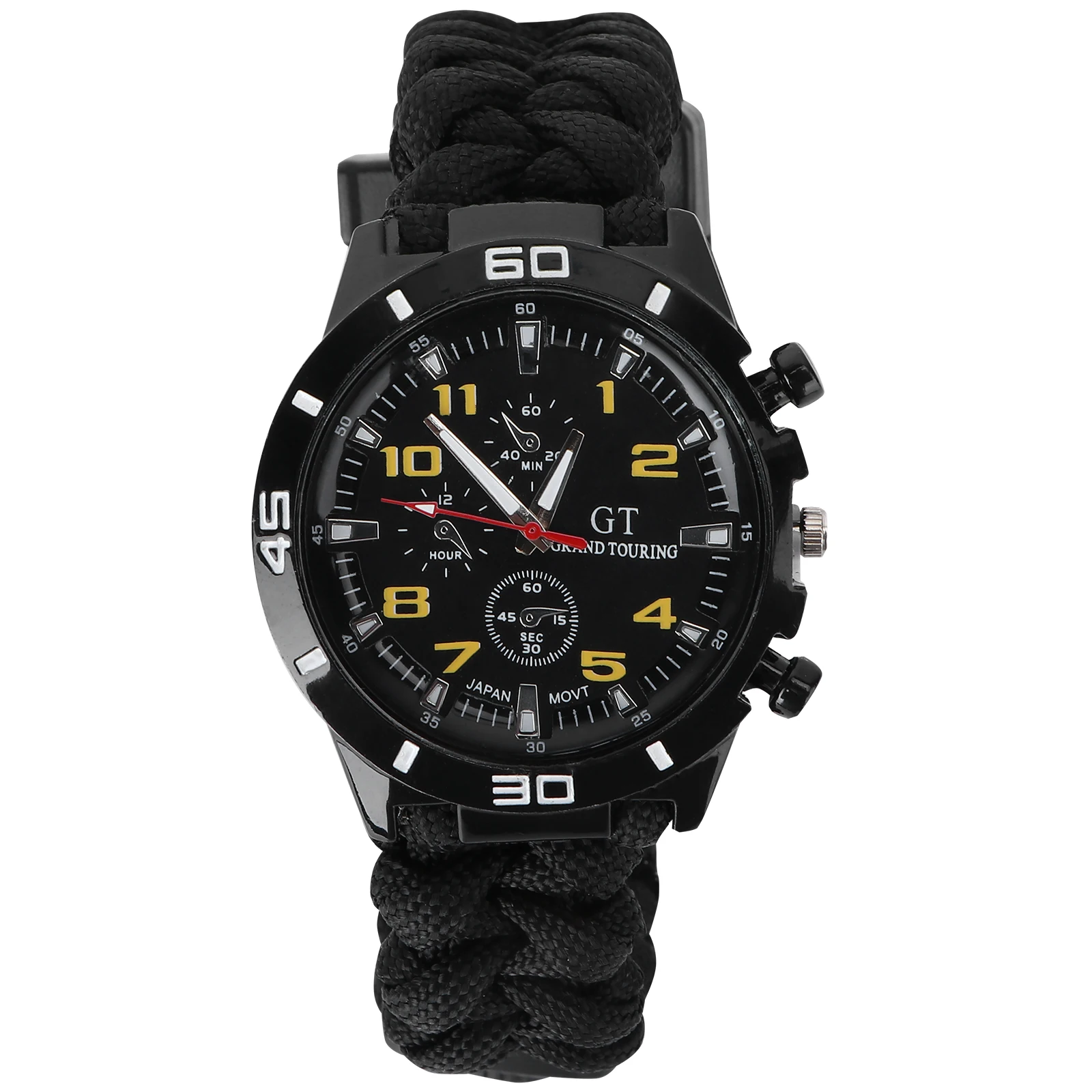 

3 in 1 Tactical Mountaineering Watch with Thermometer Compass Lanyard Strap Waterproof Outdoor Watch for Camping Hiking Night