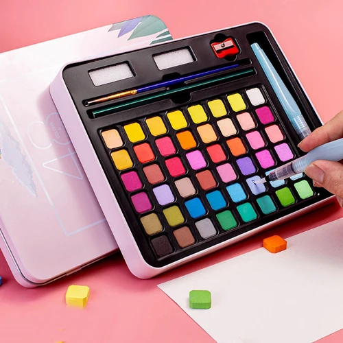 Pintura de acuarela, 48 colores, pintura de Color agua sólido con pincel y kit de dibujo de papel, suministros de arte para artistas principiantes