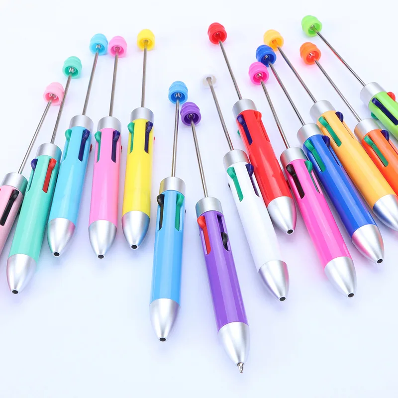 20pcs Multicolor Beaded Pens 4 in 1 Multi Color DIY Beadable Ballpoint Pen Four Ink Colors Bead Pens School Office Stationery