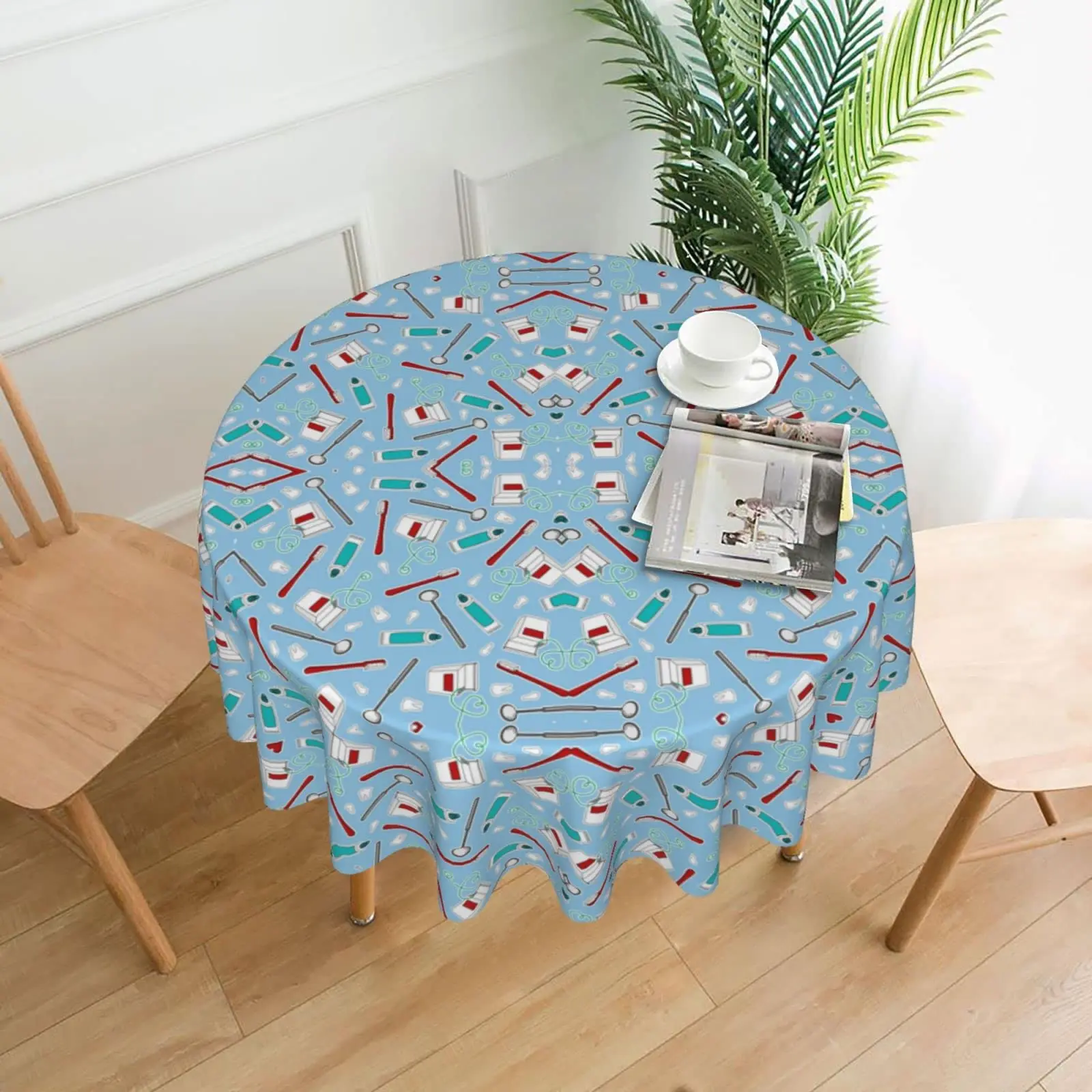 

Cute Dentist Dental Hygienist Round Tablecloth Diameter 60" Overlays Round Table Cloth for Family Dinners Patio Indoor