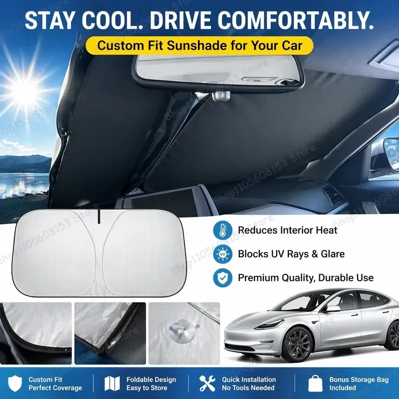 For Tesla Model 2 3 Y S X Cybertruck Front Windshield Sun Shade UV Protection Heat Blocking Auto Interior Accessory Car