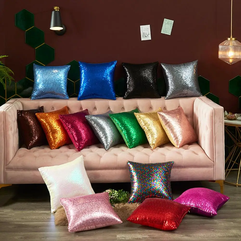 Skin-friendly Pillow Cover Sequin Pillowcase Decorative Cushion Cover Modern Farmhouse Style Throw Pillow for Sofa Bedroom