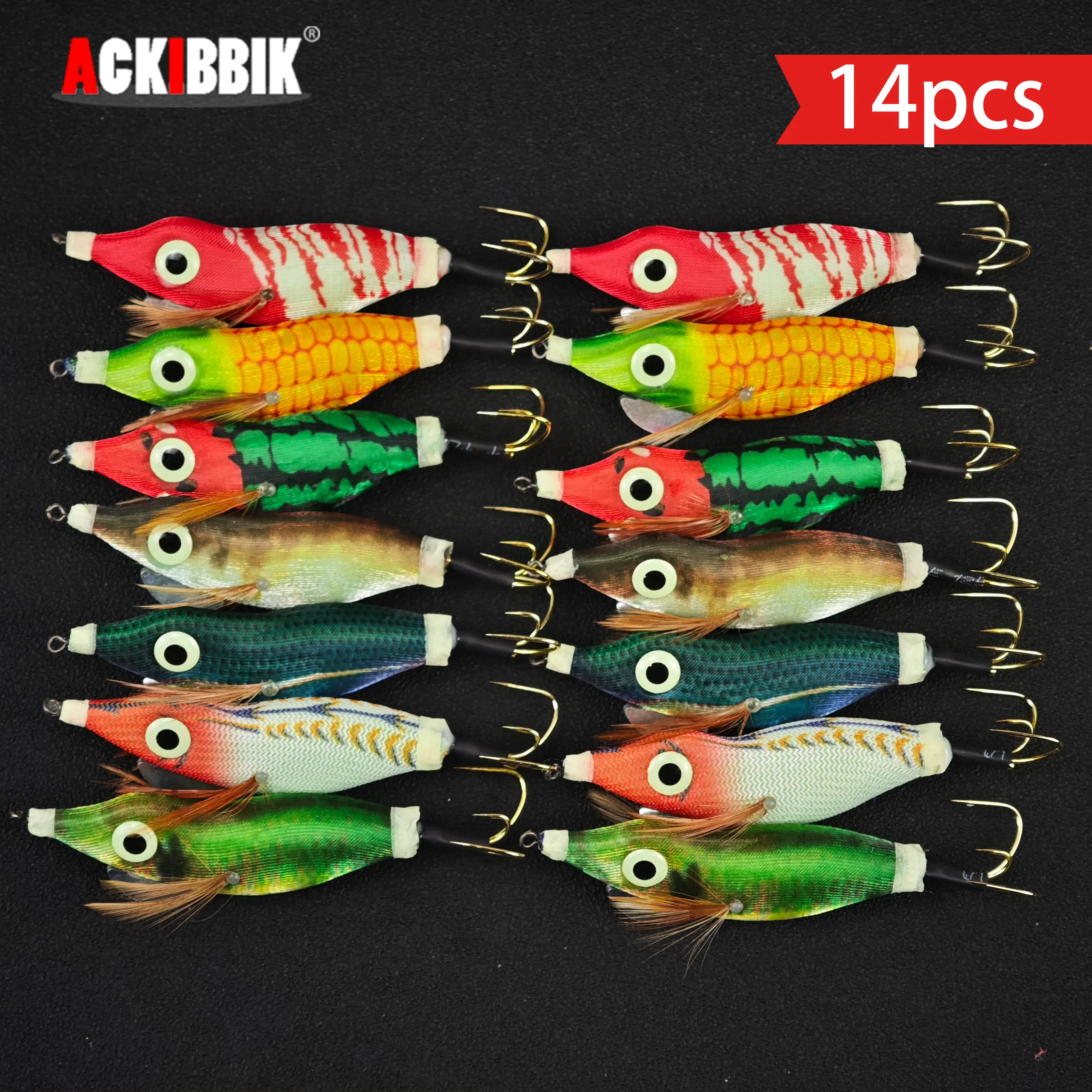 

Ackibbik 14 шт., приманки для кальмара, приманки для морской рыбалки, крючки для кальмаров, рукав для каракатиц, приманки для кальмаров, обернутые приманки для креветок Pesca