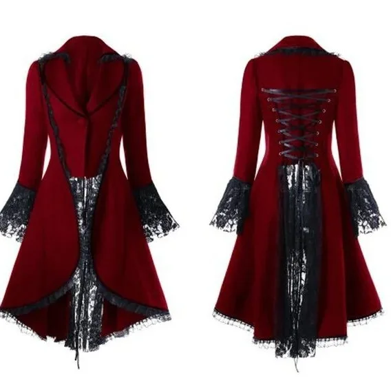 Women's Gothic Jacket Bandage Farlace Jacket Women's Winter Long Sleeve Jacket Vintage Punk Clip