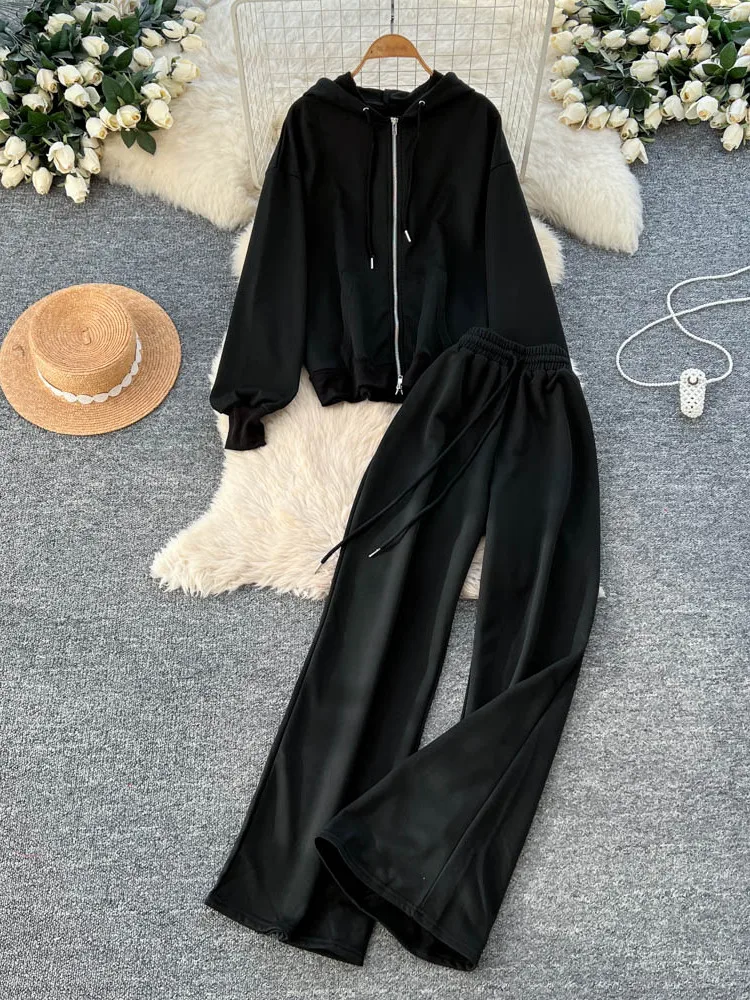 Conjunto deportivo informal de dos piezas para mujer, sudadera de cintura alta Jaet Long Sve, prendas de vestir exteriores con capucha, corte holgado, Faion de otoño