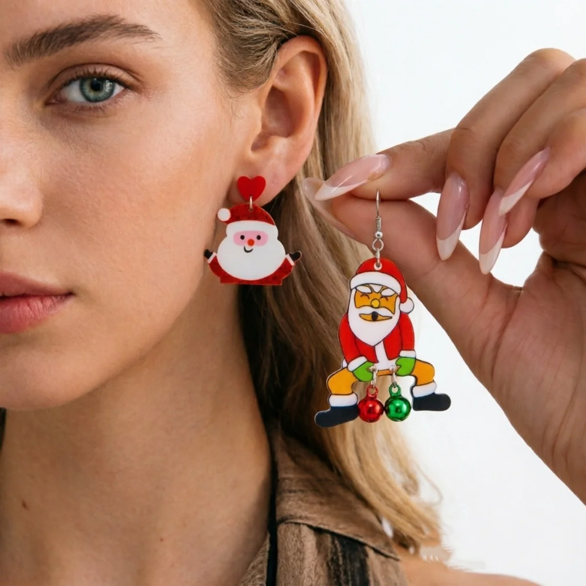 2 Paar/Set Cartoon Acryl Weihnachtsmann Weihnachts-Ohrhänger für Frauen Niedliche Sitzende Glocken Quasten Weihnachts-Ohrringe Neujahrs-Schmuck – Detail 16