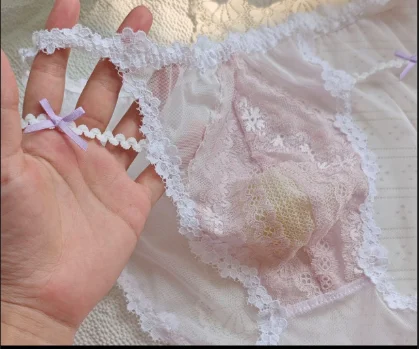 Men's Ice Silk Soft Printed Mid Low Rise Underwear Comfortable Breathable Lace Briefs Sissy Elastic BF Private Party Panties