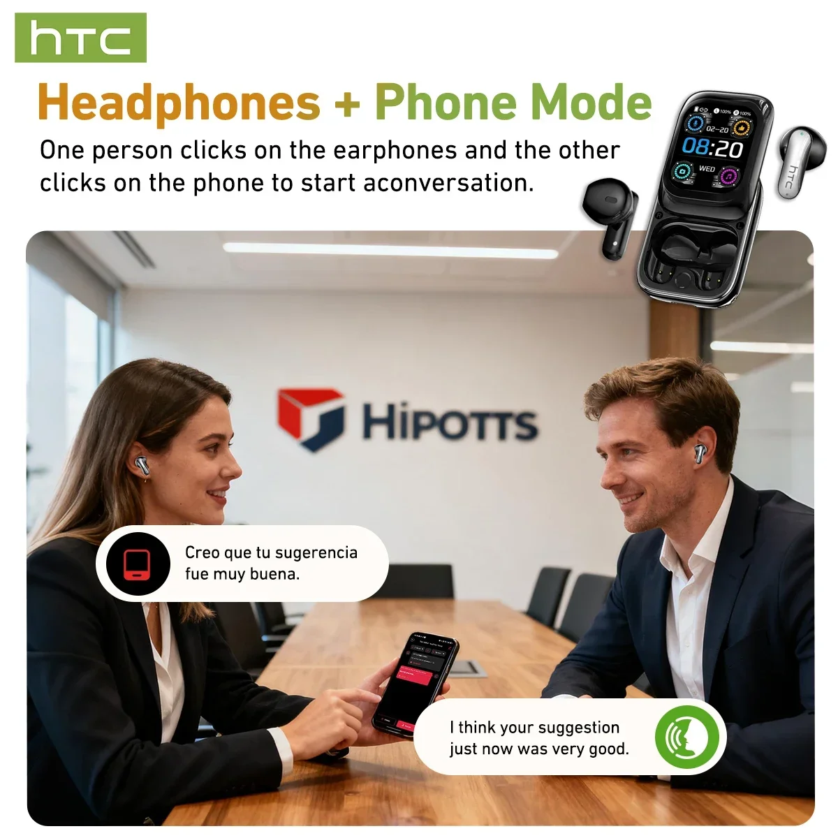 【HTC NE48】سماعات بلوتوث V6.0 TWS داخل الأذن سماعات رأس لاسلكية AI مترجم ياربود شاشة LED عالية الدقة للحد من الضوضاء الاتصال #3