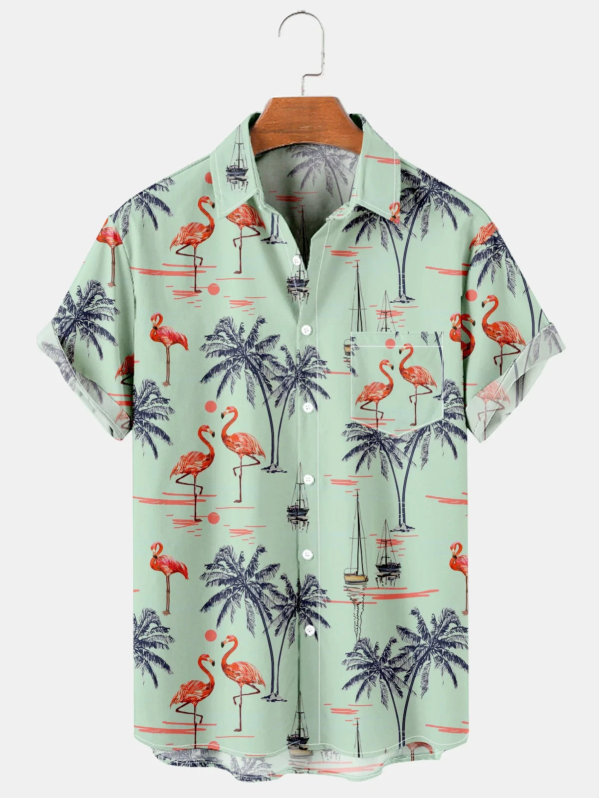 

Men's Vacation Resort Coconut Flamingo 3D Print Turndown Collar Shirt casual Short Sleeve Shirt Summer loose Shirts For Boys