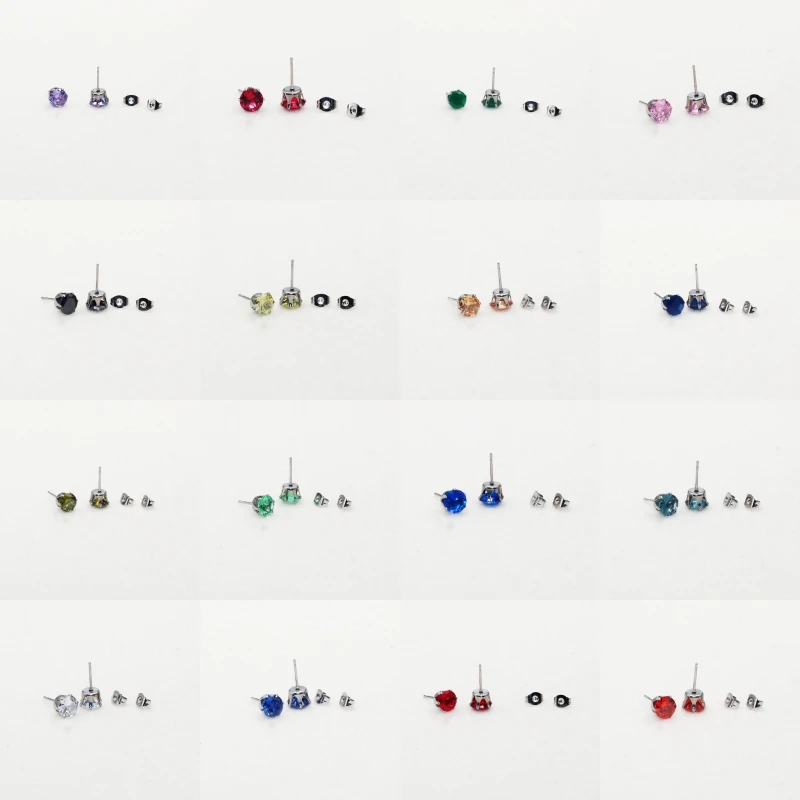 Hypoallergenic Minimalist Stainless Steel Multicoloured AAA Zircon Stud Earrings Gift