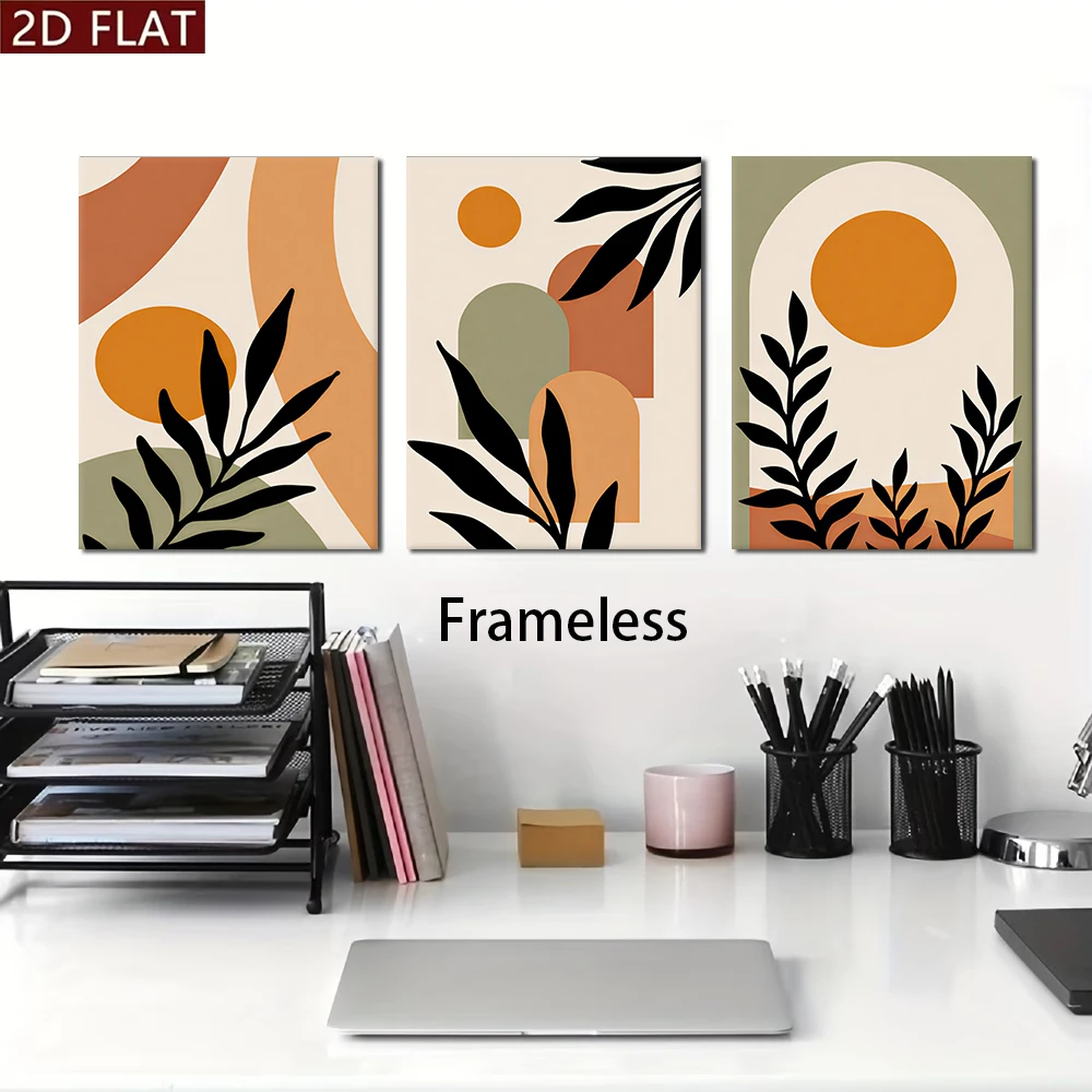 1 set of modern minimalist living room triple decoration paintings, abstract geometry, plants, sofas, background walls, frameles