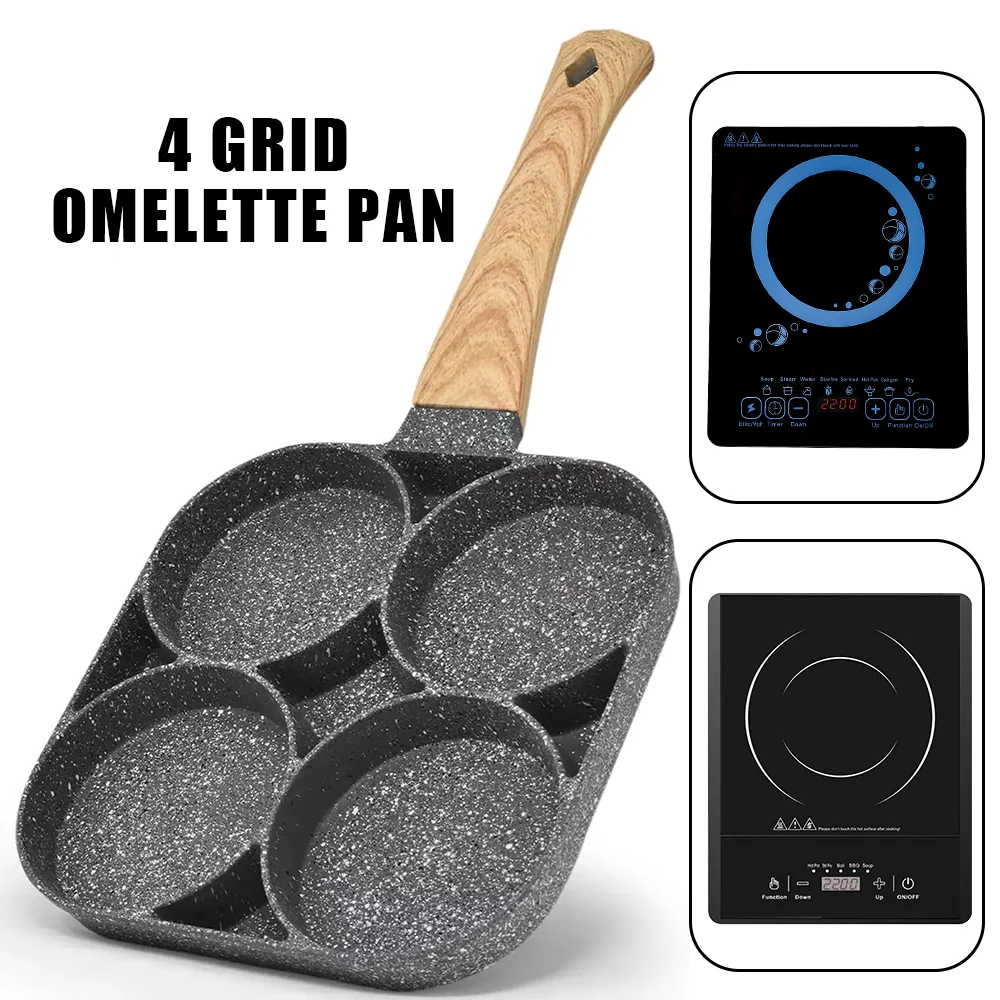 4 حفرة مقلاة غير عصا فطيرة البيض مقلاة الإفطار برغر البيض فطيرة صانع الحجر الطبي أربعة حفرة عجة عموم