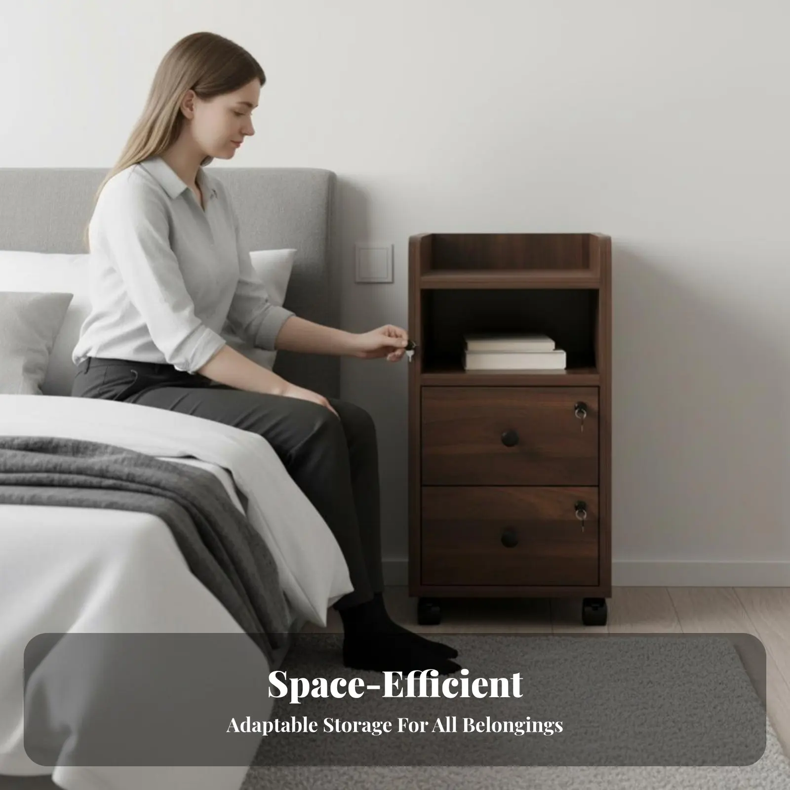 Narrow Rolling Drawer Unit Movable with Casters Slim Storage Tower Space-Saving Sturdy Construction for Office Workers
