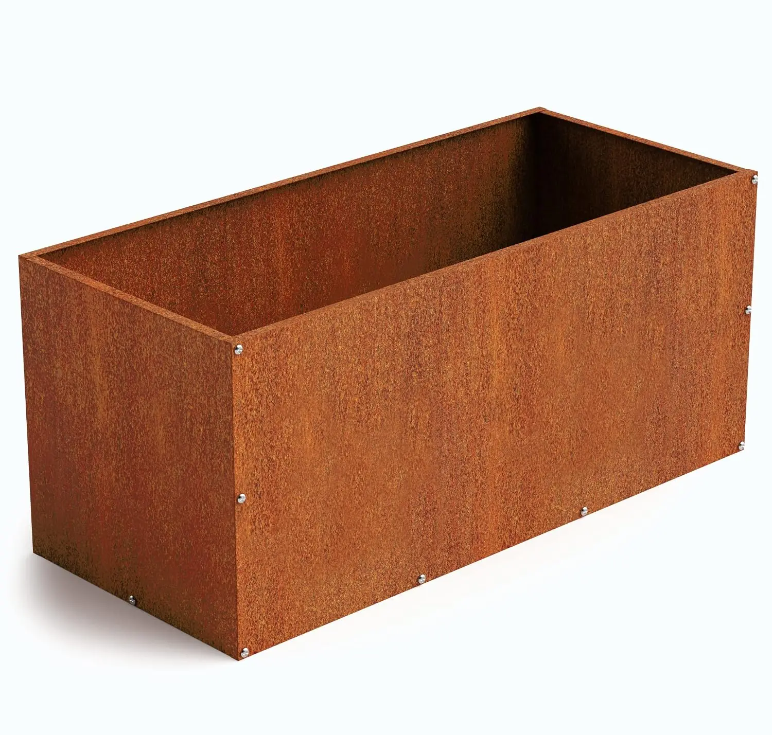 Corten Steel Rectangular Outdoor Planter Box, Rustic & Modern Farmhouse Design, Large Raised Metal Garden Bed for Commercial