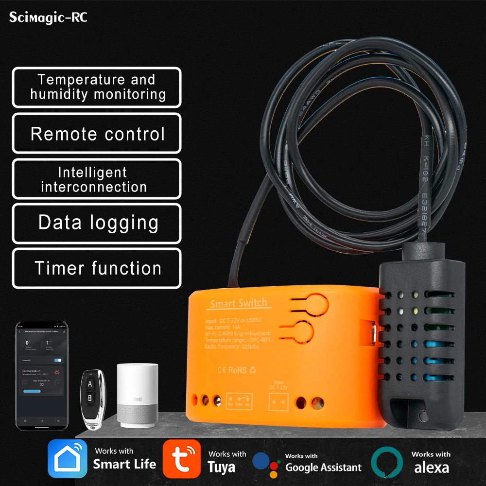 Tuya Smart Switch  Aquariums Water Temperature And Humidity With Sensor 10A Relay Wifi Controller Work With Alexa,Google Home