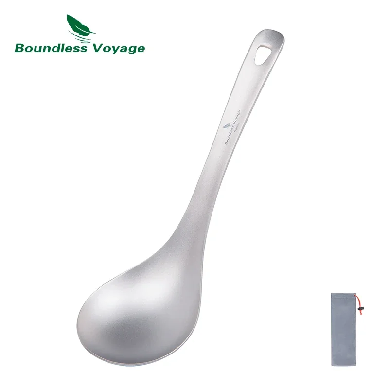Boundless Voyage TA1 Titanium Soup Spoon with Big Bowl Ladle Outdoor Camping Kitchen Tableware for Soup Sauce Rice Cooking Kit