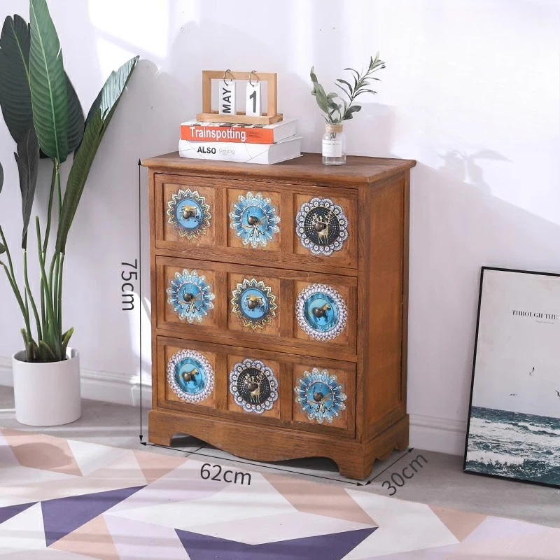 Solid Wood Narrow Dresser for Tight Spaces Retro Bedside Storage Cabinet Multi-Layer Kitchen Slim