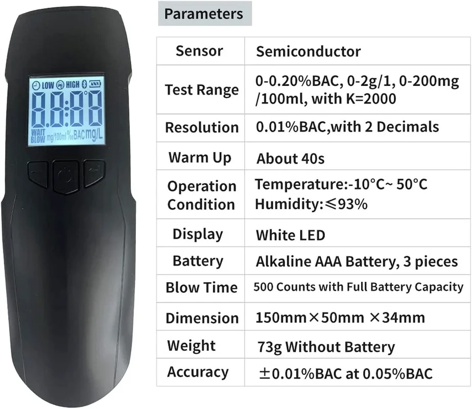 Digitális kijelző breathalyzer Alkoholok teszter Maroktelefon breathalyzer ledes kijelző Élősövény teszter 5 mouthpieces Szabatosság