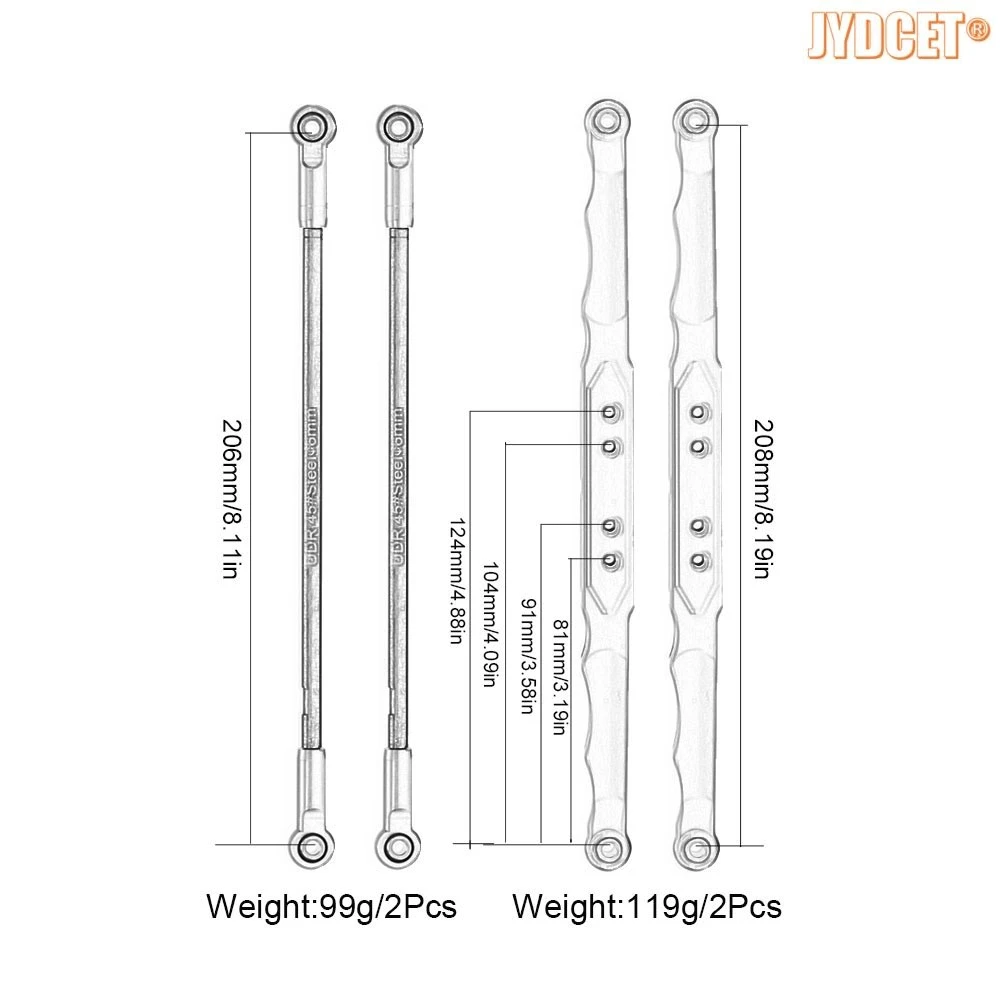 #8542 Rear Upper Suspension Links (206 mm center to center) #8544 Trailing Arm for RC Traxxas Pro-Scale Unlimited Desert Racer