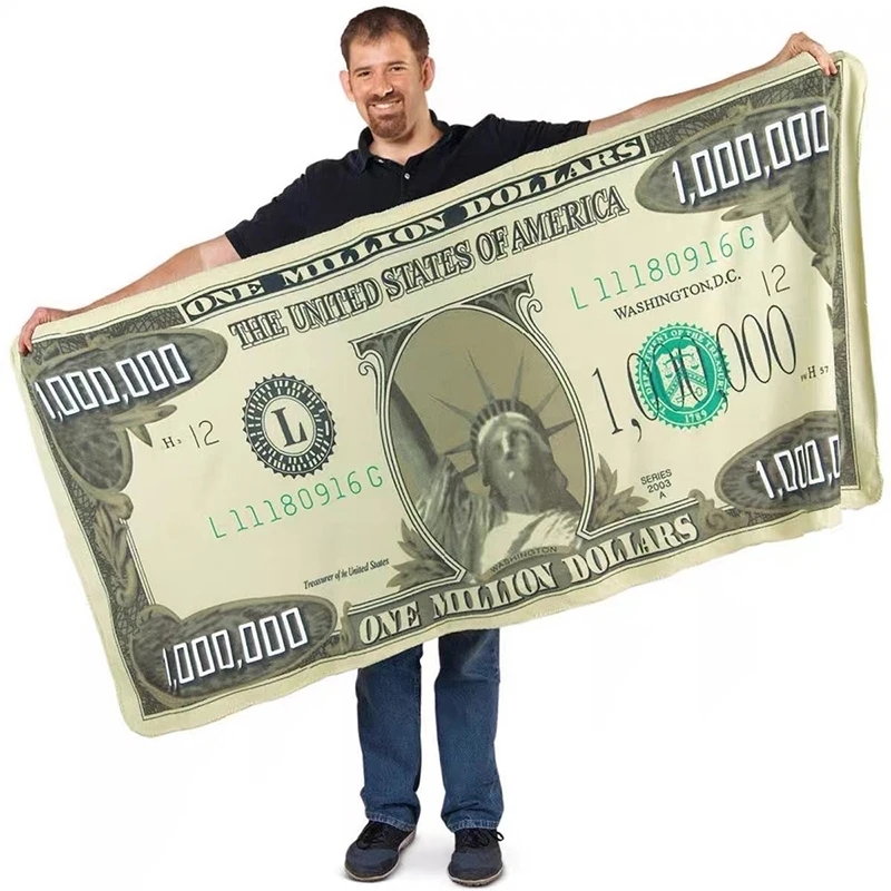 Manta creativa de un millón de dólares, manta divertida de lana de dólar, manta de sofá de franela para acampar, alfombra de felpa para dormir