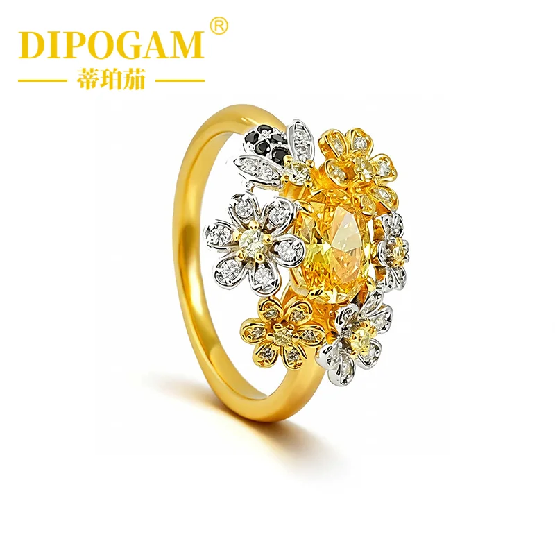 

Seiko Edition 925 Sterling Silver Ring with Oval Yellow Diamond Cultured Gem Flower Design for Women Sweet Daily Wear