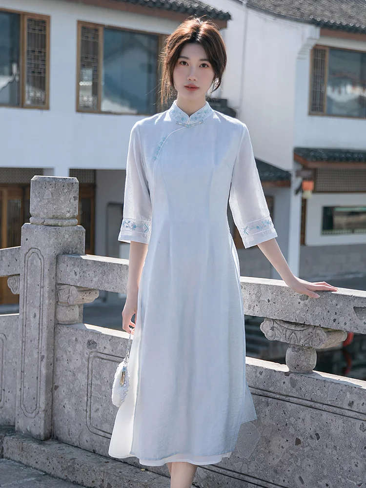 

Young Women's New Chinese Sle Slimming Dr Buttoned Skirt Suit Retro Ode Sle Tea Ceremony Clothing Spring Summer