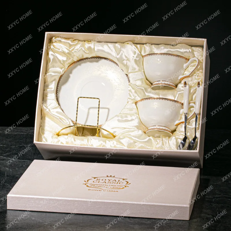 European Bone China Embossed Golden Edge Coffee Set British Style Afternoon Tea Teaware Ceramic Cup