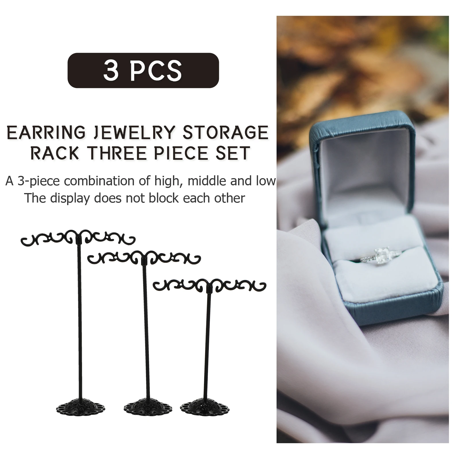 

3pcs Household Jewelry Rack Decorative Earring Display Rack Jewelry Storage Shelf Durable Iron Sturdy Support Desktop Ornament
