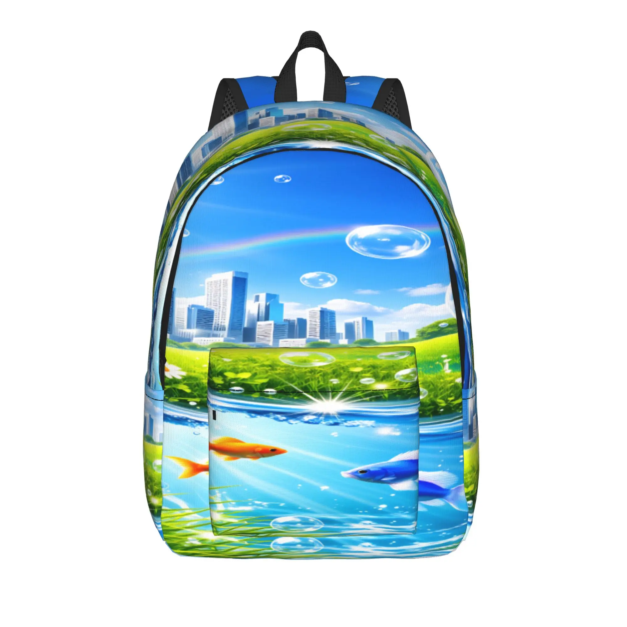 Frutiger Aero Backpack  Student Unisex Polyester Camping Backpacks Large Casual High School Bags Rucksack