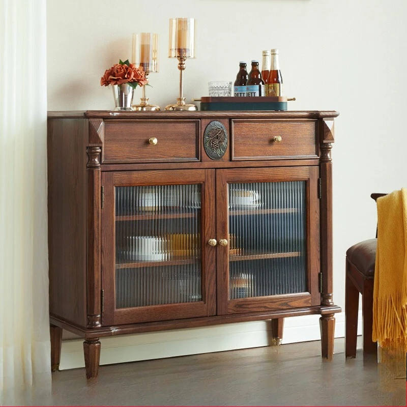 

Solid wood dining side integrated against the wall winet tea cabinet household storage