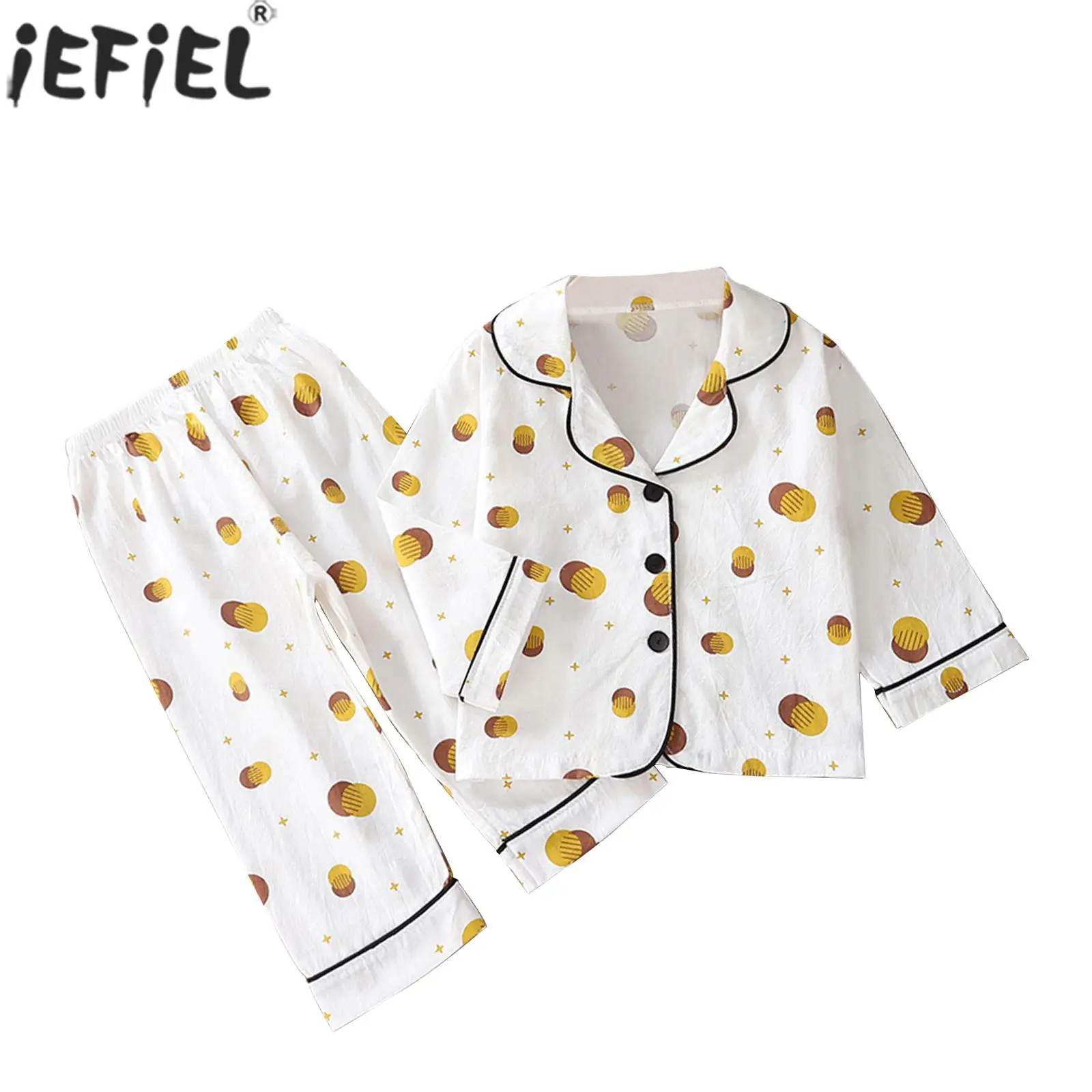 

Infant Girl Loose Comfortable Casual Pajama Set Print Homewear Long Sleeve Turndown Collar Shirt with Pants Sleepwear Loungewear