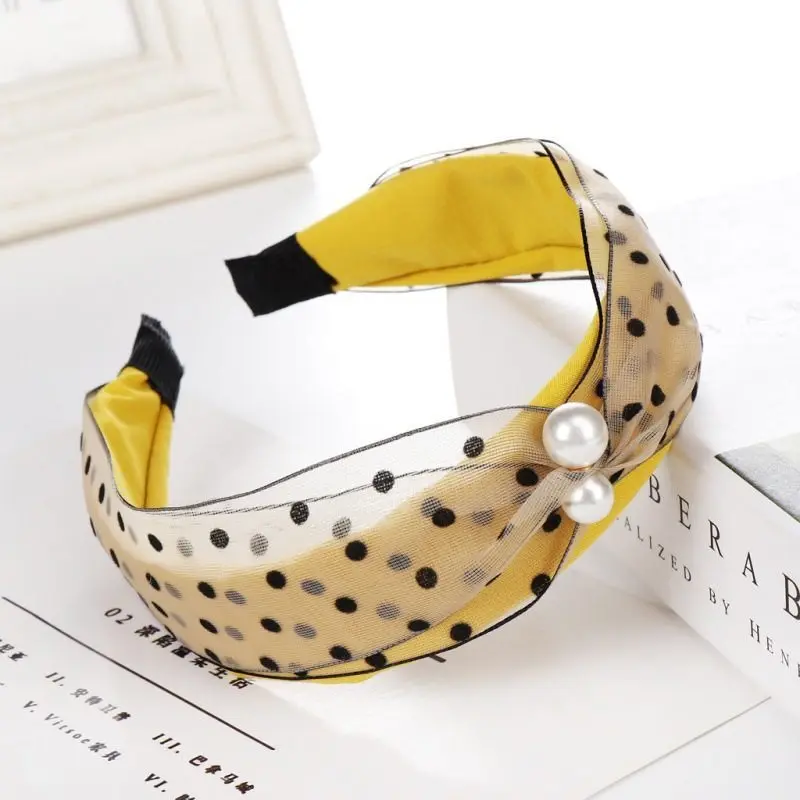 

Korea's New Polka-dot Mesh Headband, High-end Boutique Headband, Simple, Wide-brimmed Cross-pressed Hairpin