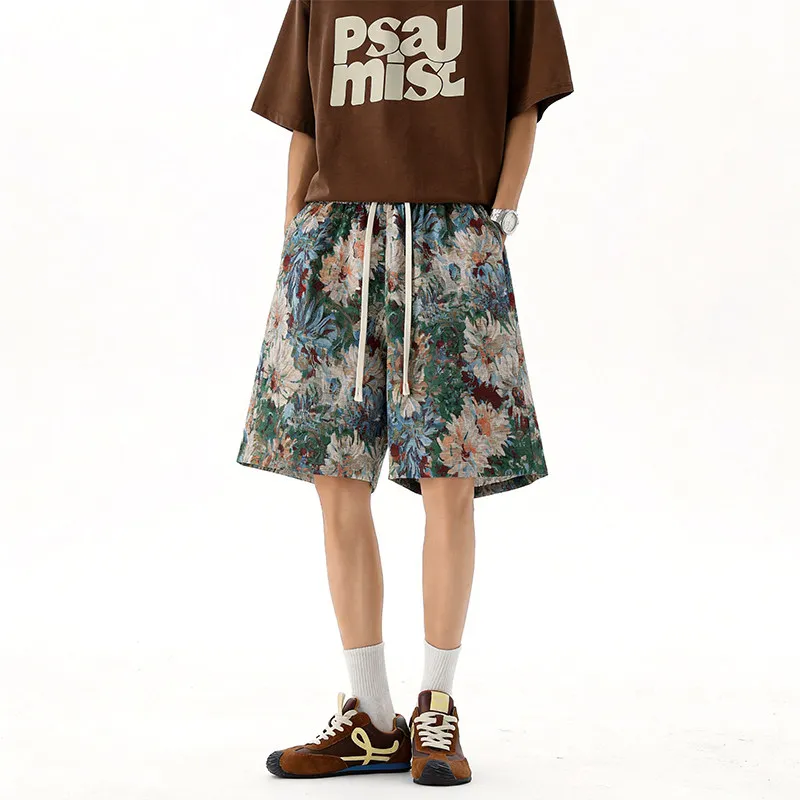 Summer Shorts Men Fashion Retro Printed Shorts Men Streetwear Hip-hop Loose Flower Shorts Mens Beach Shorts Plus Size 4XL