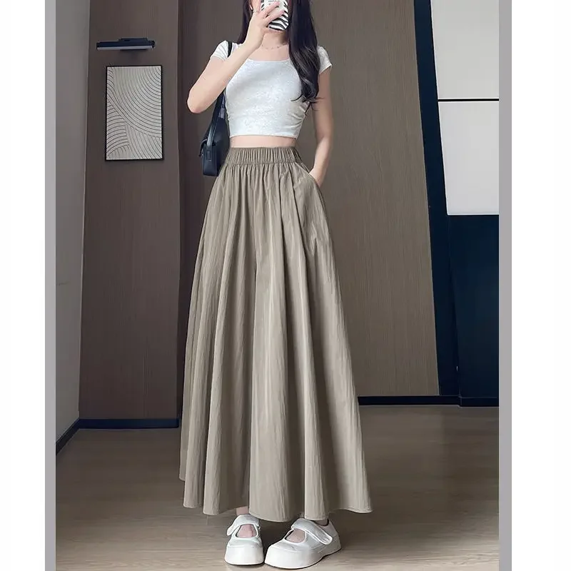 

Lazy and Casual A-line Nine Point Skirt Pants for Women's Summer New Elastic High Waist Slimming Half Body Long Skirt Pants