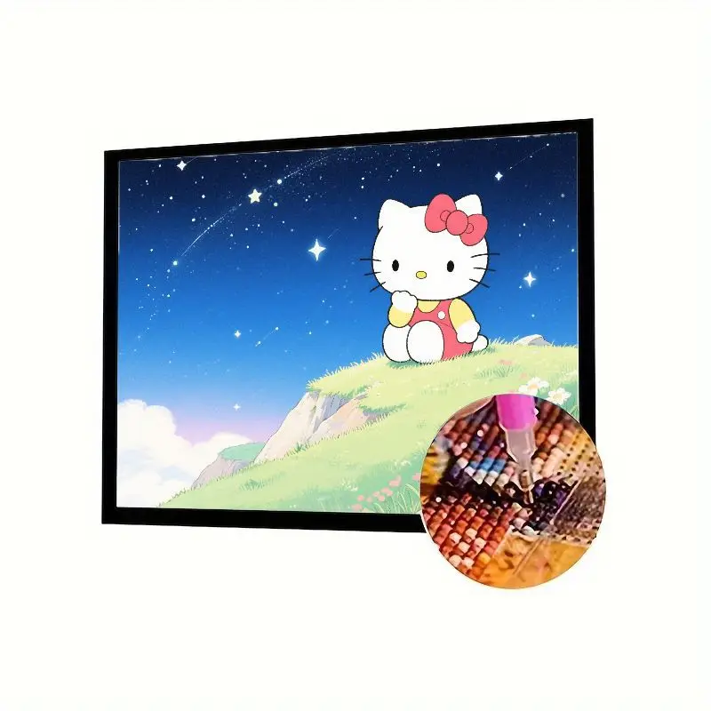 

1 комплект Hello Kitty Starry Night Hilltop 5D DIY Набор алмазной живописи - Kawaii Cartoon Full Drill Круглая вышивка стразами Art C