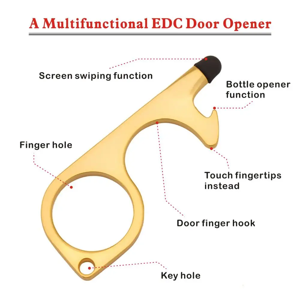 Draagbare Antimicrobiële Sleutelhanger Deur Opener Bier Trigger Touch Screen Sleutelhangers Open Deur No-Touch Druk Lift Tool hygiëne