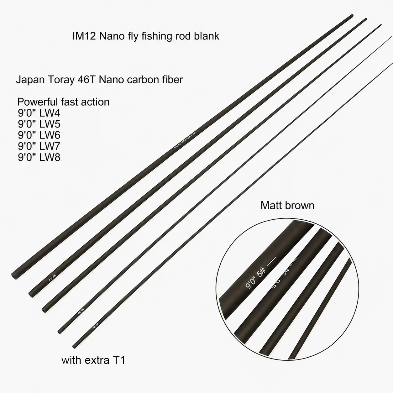 

Aventik IM12 Nano Carbon Fly Rod Blank, 9'0'' LW4-LW8 4PCS Super Light Fast Action Freshwater Fly Fishing Rod Blank