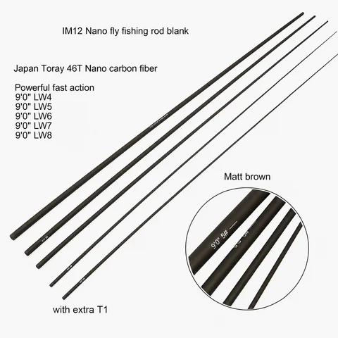 Aventik IM12 Nano Carbon Fly Rod Blank, 9'0'' LW4-LW8 4PCS Super Light Fast Action Freshwater Fly Fishing Rod Blank