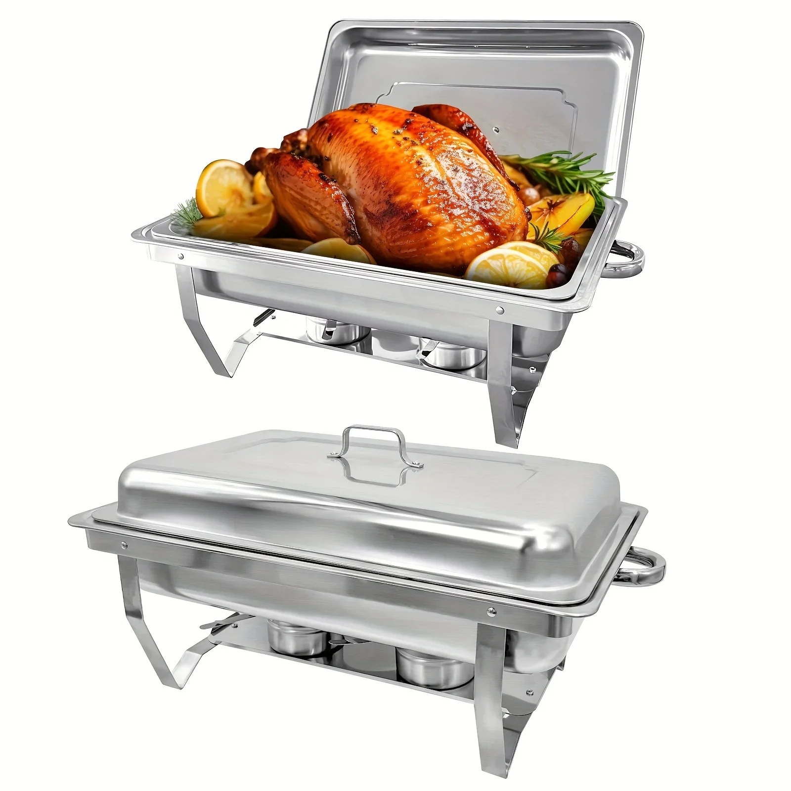 4pcs, Chafing Dish Buffet Set 8QT Stainless Steel Food Warmer Chafer Complete Set With Water Pan, Chafing Fuel Holder