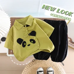 Children Cotton Out Clothes Summer Baby Boys Cartoon Panda Shirt Shorts 2Pcs/Set Infant Kid Fashion Toddler Tracksuits Outwear