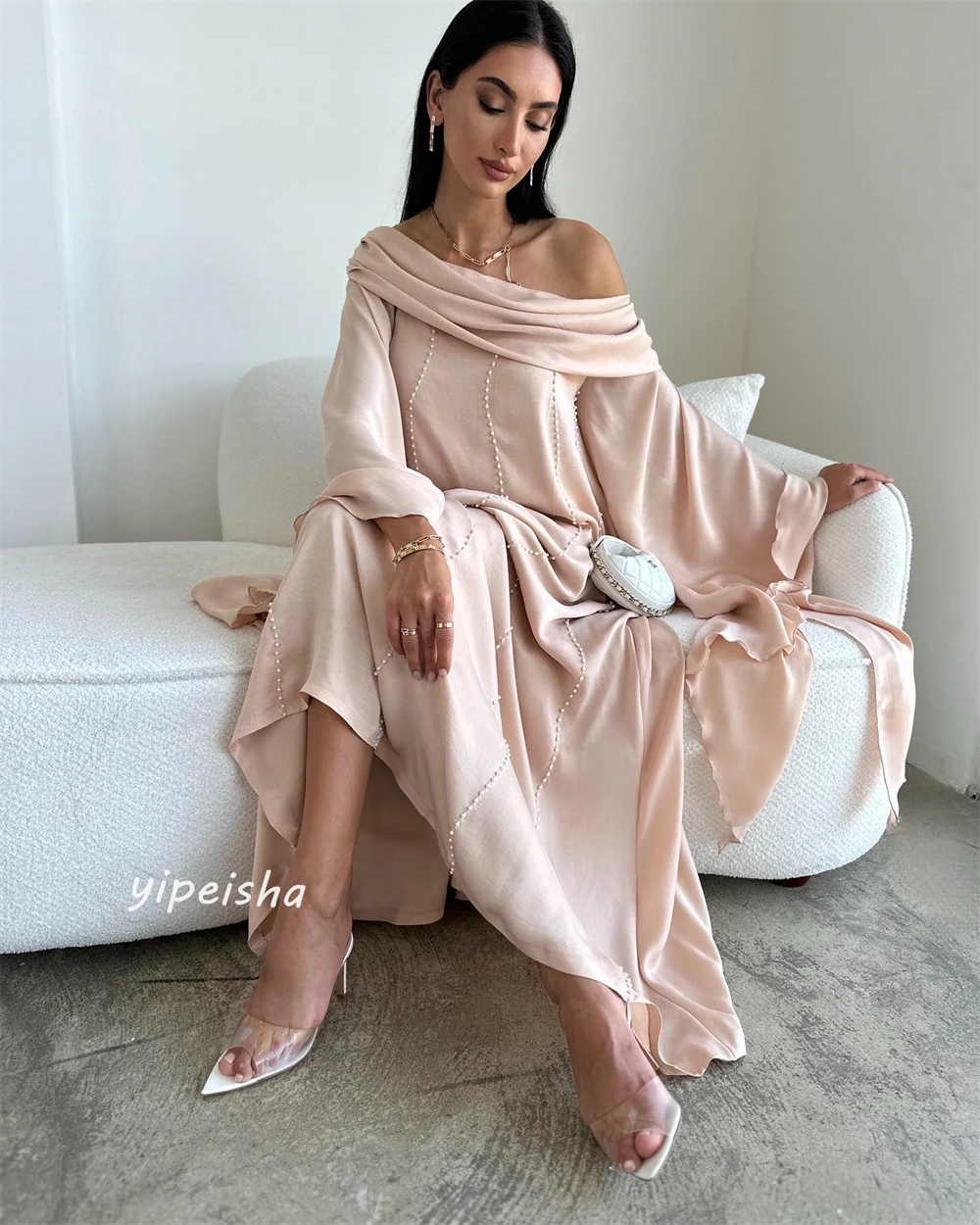 Jiayigong  Jersey Beading Ruched Cocktail Party A-line One-shoulder Bespoke Occasion Gown Midi Dresses