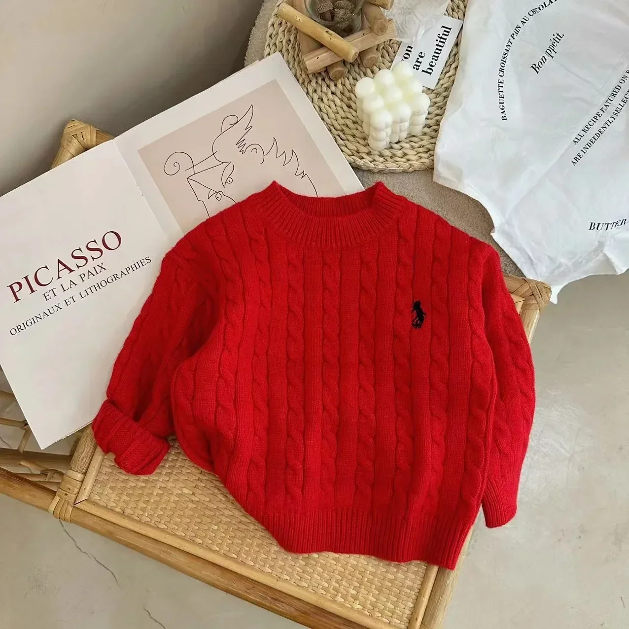 Autumn Winter Kids Baby Boy Girl Cute Embroidery Thickening Sweaters Trend Casual Loose Pullover Toddler Childrens Warm Sweater