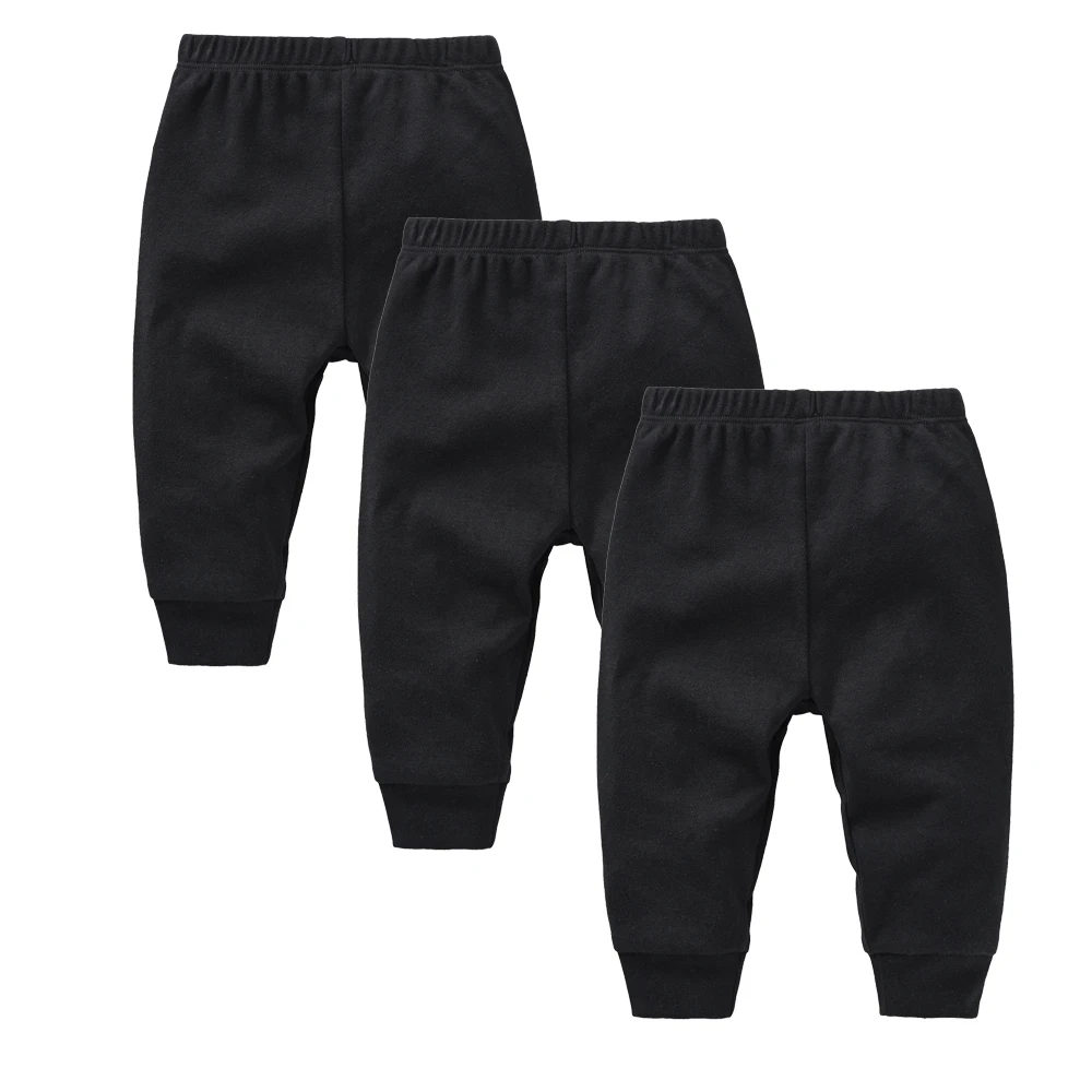 3 Pcs/lot Baby Girls Boys Pants Solid Design 100% Cotton Black 0-12 Months Newborn Trousers