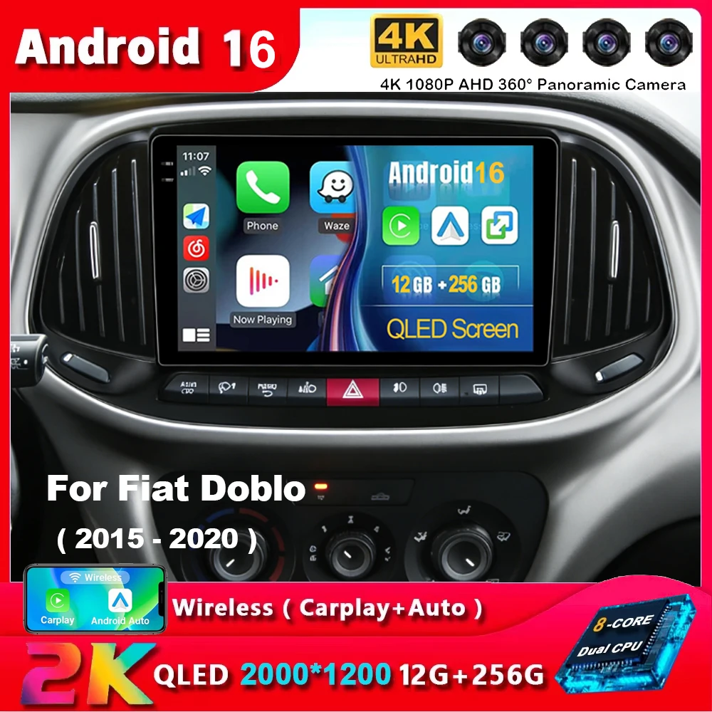 Автомагнитола Android 16 для Fiat Doblo 2015-2020 с GPS, мультимедиа, видеоплеером, стерео, навигацией, Wi-Fi, 4G, Bluetooth
