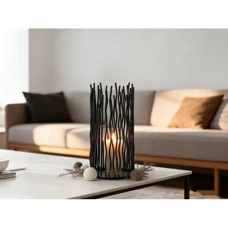 Modern Iron Candle Lanterns Durable Lightweight Wavy Design Home Office Decor