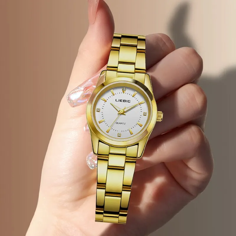LIEBIG Romantic Style Ladies Female Wristwatch Luxury Golden Stainless Steel Watches Women Clock Montre Femme Relogio Feminino