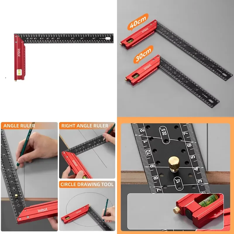 Industrial auxiliary marker ruler and level, high-precision stainless steel aluminum handle 30cm/40cm, service DIY