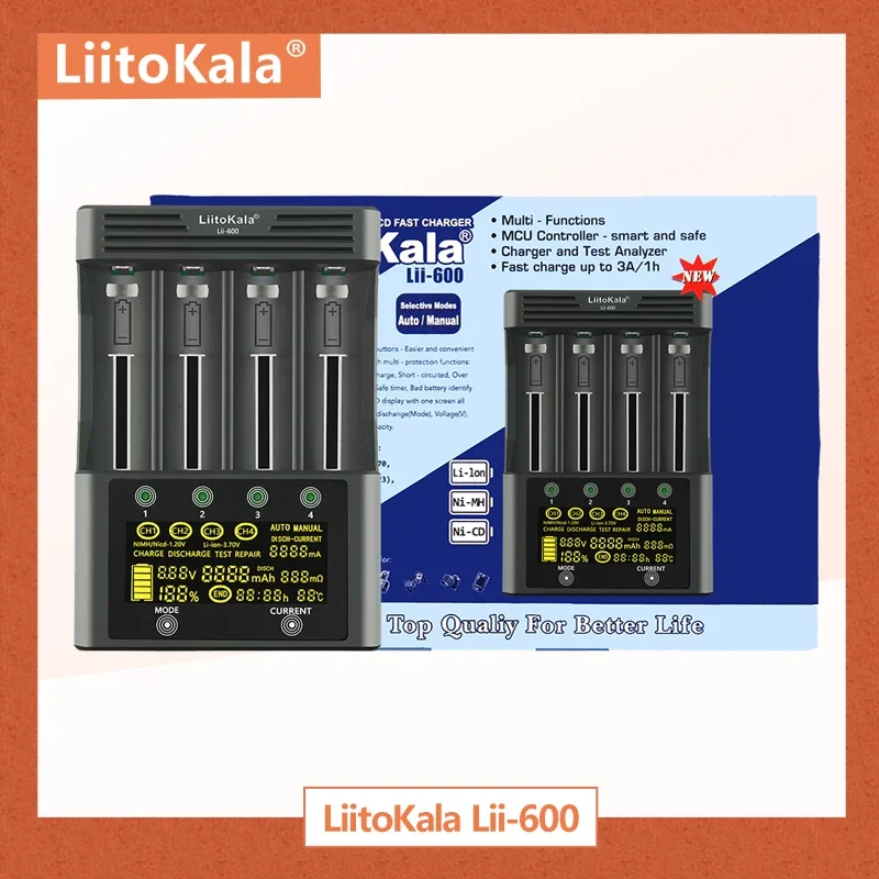 LiitoKala cargador de batería Lii-600 Lii-500 Lii-500S Lii-M4 Lii-M4S LCD para 3,7 V 1,2 V 18650 26650 16340 14500 18500 20700B batería